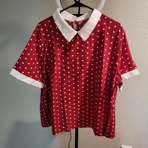 Shein Curve Red Polka Dot Mock Collar Shirt